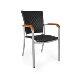 Terrasstoel Baja - Stapelbaar - Armleuning - Gevlocht Riet - Zwart - Kunststof - G-Line