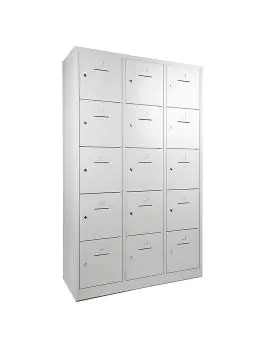 Garderobe Lockerkast - 15 deurs - H 190 x 120 x 45 CM - Grijs - Cilinderslot - WRC