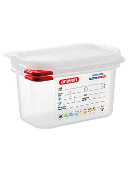 Voedseldoos - 1/9 GN - 1 Liter - H 10 x 17.6 x 10.8 CM - Polypropyleen - Transparant - -40°C / +95°C - Araven - 962393