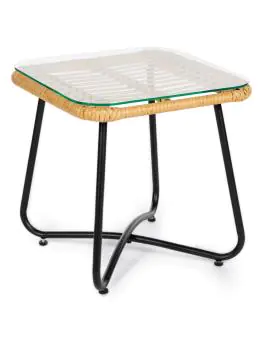 Terras Bijzettafel Janeiro - Glazen blad - Naturel - Rattan - G-Line