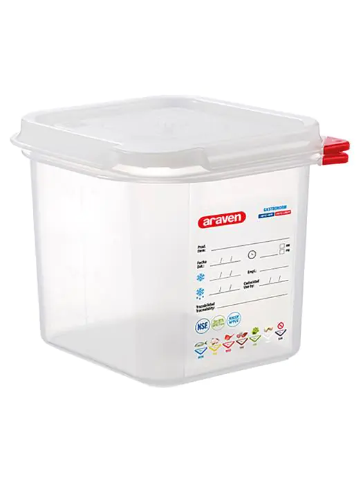 Voedseldoos - 1/6 GN - 2.6 Liter - H 15 x 17.6 x 16.2 CM - Polypropyleen - Transparant - -40°C / +95°C - Araven - 962362 E962362 €7.35 Voedselbakken