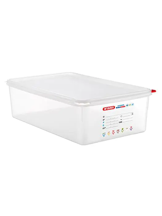 Voedseldoos - 1/1 GN - 20.5 Liter - H 15 x 53 x 32.5 CM - Polypropyleen - Transparant - -40°C / +95°C - Araven - 962312 E962312 €26.50 Voedselbakken