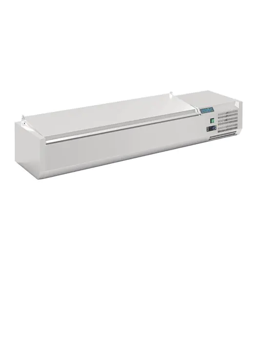 Gekoelde opzetvitrine - 6 x 1/4 GN - H 27.4 x 140 x 33.5 CM - 230 V - Polar - DA680 DA680 €539.14 Vitrine met rvs deksel