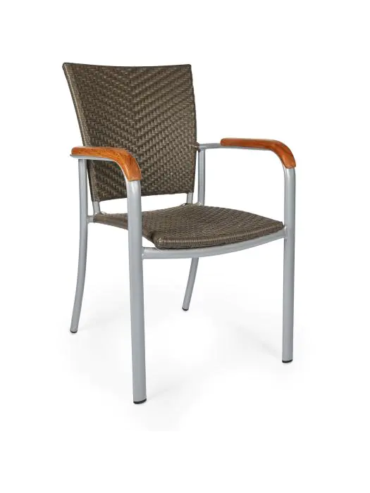 Terrasstoel Baja - Stapelbaar - Armleuning - Gevlocht Riet - Bruin - Kunststof - G-Line HW-16774 €59.95 Terrasstoelen