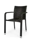 Terrasstoel Lincoln - Stapelbaar - Armleuning - Gevlocht Rattan - Zwart - G-Line 59566 €39.95 Terrasstoelen