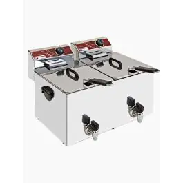 Friteuse - 2 x 10 Liter - Aftapkraan - H 32 x 45 x 56 CM - 400V - Diamond - F10+10TR/X