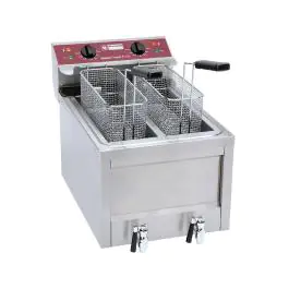 Friteuse - 2 x 8 Liter - Elektrisch - Aftapkraan - Tafelmodel - Diamond - FSM-2V5ET/S