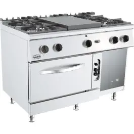 Kookplaatfornuis - Gas - 4 Pitten - Gasoven - Staand Model - H 90 x B 120 x D 70 CM - Combisteel