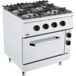Fornuis - Gas - 4 Pitten - Elektrische Oven - Staand Model - 400V - H 90 x B 80 x D 90 CM - Combisteel