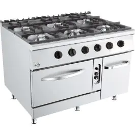 Fornuis - Gas - 6 Pitten - Gasoven - Staand Model - H 90 x B 120 x D 90 CM - Combisteel