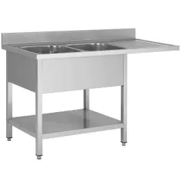 RVS Horeca Spoeltafel Voor Vaatwasser - Demontabel - 2 Bakken Links - Met Onderschap - G-Line