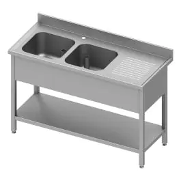 RVS Horeca Spoeltafel - 2 Bakken Links - Met Onderschap - G-Line