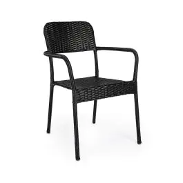 Terrasstoel Clinton - Stapelbaar - Armleuning - Gevlocht Rattan - Zwart - G-Line