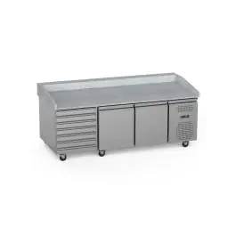 Pizzawerkbank - 2-Deurs - 7 Lades - 580 L - RVS - 230V - H 95 x B 202.5 x D 80 CM - G-Line