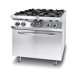 Gasfornuis Kitchen Line 4 pits met elektrische heteluchtoven GN 1/1 - RVS - H 90 X 70 X 80 CM - Hendi - 225882