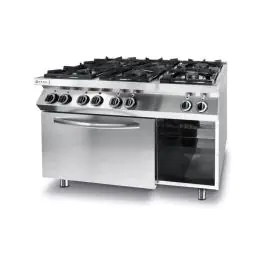 Gasfornuis Kitchen Line 6 pits met elektrische heteluchtoven GN 1/1 - RVS - H 90 X 70 X 120 CM - Hendi - 225899
