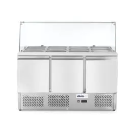 Saladette met 3 deuren en glazen vitrine 380L - RVS - H 130 X 70 X 136.5 CM - Arktic - 232798