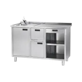 Koffie Uitgifte Werkbank - 2-Deurs - Spoelbak - RVS - H 100 x B 160 x D 70 CM - G-Line