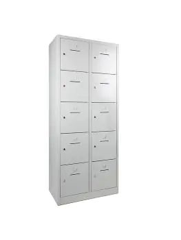 Garderobe Lockerkast - 10 deurs - 190 x 80 x 45 CM - Grijs - Hangoogslot - WRC