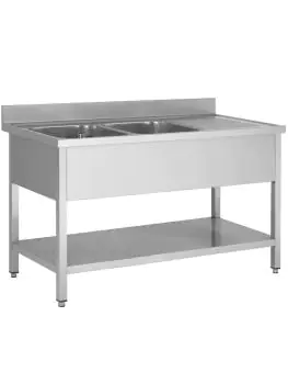 RVS Horeca Spoeltafel - 2 Bakken Links - Met Onderschap - G-Line