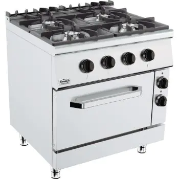 Fornuis - Gas - 4 Pitten - Elektrische Oven - Staand Model - 400V - H 90 x B 80 x D 90 CM - Combisteel