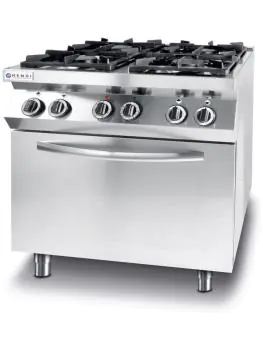 Gasfornuis Kitchen Line 4 pits met elektrische heteluchtoven GN 1/1 - RVS - H 90 X 70 X 80 CM - Hendi - 225882