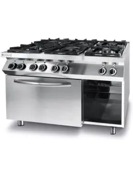 Gasfornuis Kitchen Line 6 pits met elektrische heteluchtoven GN 1/1 - RVS - H 90 X 70 X 120 CM - Hendi - 225899