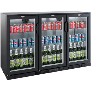 Barkoelkast - 320 Liter - 3-Deurs - Glazen Deur - Geventileerd - Zwart - Combisteel