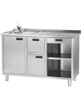 Koffie Uitgifte Werkbank - 2-Deurs - Spoelbak - RVS - H 100 x B 160 x D 70 CM - G-Line