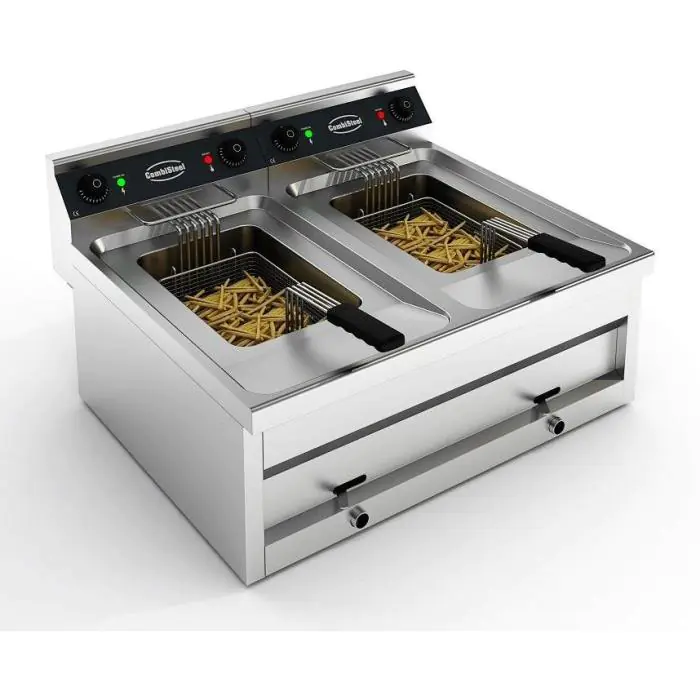 Friteuse - Elektrisch - Tafelmodel - 2x 12 Liter - 400V - H 32.8 x B 80 x D 70 CM - Combisteel 7455.0940 €696.98 Friteuses 400 volt