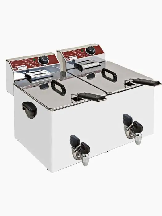 Friteuse - 2 x 10 Liter - Aftapkraan - H 32 x 45 x 56 CM - 400V - Diamond - F10+10TR/X F10+10TR/X €620.73 Friteuses 400 volt