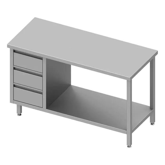 RVS Werktafel - Met Onderschap - 3 Lades Links - G-Line RVS-M-00315 €1,013.00 RVS werktafel