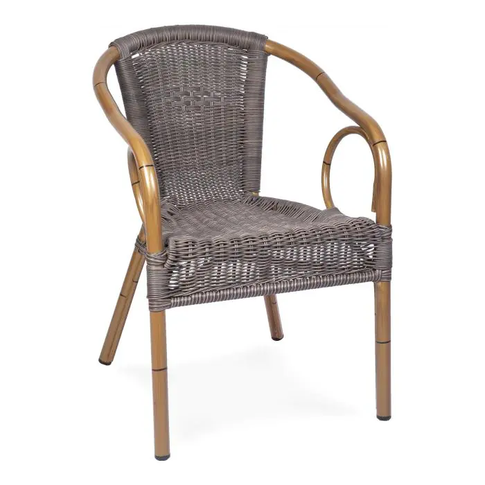 Terrasstoel Corino - Stapelbaar - Armleuning - Gevlocht Riet - Bruin - Aluminium - G-Line HW-31199 €49.95 Terrasstoelen