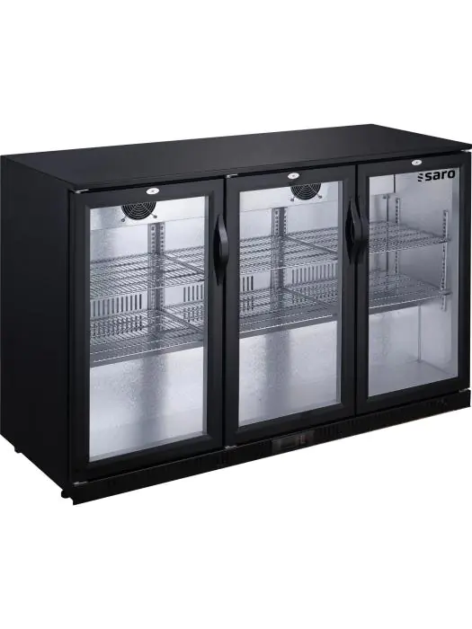 Barkoelkast - 320 Liter - 3-Deurs - Glazen Deur - Geforceerd - Zwart - Saro 437-1030 €688.00 Koelkasten met glazen deur