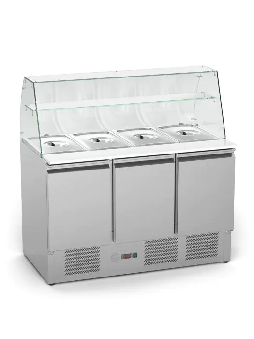 Saladette - 3-Deurs - 368 Liter - RVS - 230V - H 85 x B 136.5 x D 70 CM - G-Line 26297 €849.00 Saladette