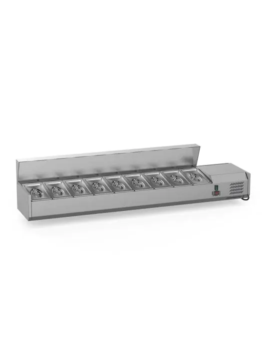 Gekoelde Opzetvitrine - 6 x 1/3 GN - RVS Opzet - 230V - B 140 CM - G-Line 26378 €359.00 Vitrine met rvs deksel
