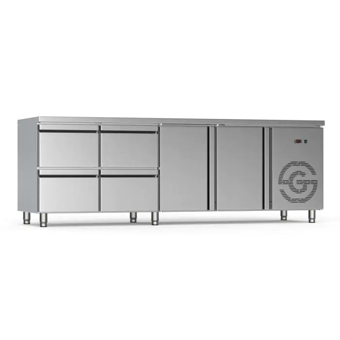 Koelwerkbank - 2-Deurs - 4 Lades - RVS - 230V - H 85 x B 224.2 x D 70 CM - G-Line GL-167741 €2,199.00 Koelwerkbanken