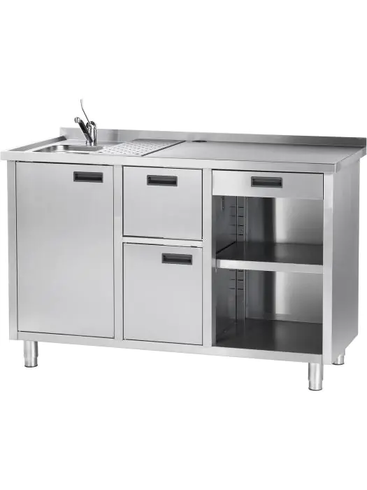 Koffie Uitgifte Werkbank - 2-Deurs - Spoelbak - RVS - H 100 x B 160 x D 70 CM - G-Line 61776 €999.00 RVS werktafel