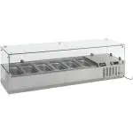 Opzetvitrine - Gekoeld - 10x 1/4 GN - 230V - H 43.5 x B 200 x D 33.5 CM - Combisteel 7450.0013 €550.00 Vitrine met glas