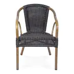 Terrasstoel Corino - Stapelbaar - Armleuning - Gevlocht Riet - Zwart - Aluminium - G-Line HW-00070 €49.95 Terrasstoelen