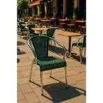 Terrasstoel Cannet - Stapelbaar - Armleuning - Gevlocht Riet - Donkergroen - Aluminium - G-Line HW-12464 €42.95 Terrasstoelen