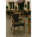 Terrasstoel Corino - Stapelbaar - Armleuning - Gevlocht Riet - Zwart - Aluminium - G-Line HW-00070 €49.95 Terrasstoelen