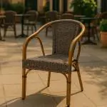 Terrasstoel Corino - Stapelbaar - Armleuning - Gevlocht Riet - Bruin - Aluminium - G-Line HW-31199 €49.95 Terrasstoelen