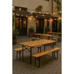 Bierbank Set - Inklapbaar Zwart Onderstel - Naturel - B 220 x D 70 CM - G-Line HW-139361 €139.00 Horeca tafels